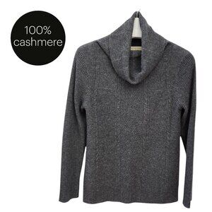 THE TERRITORY AHEAD 100% cashmere sweater turtleneck long sleeve grey cable knit